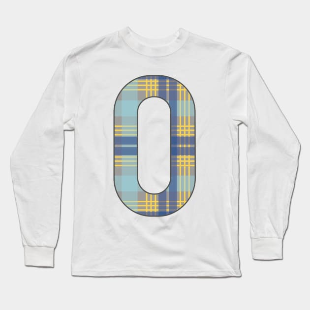 Monogram Letter O, Blue, Yellow and Grey Scottish Tartan Style Typography Design Long Sleeve T-Shirt by MacPean